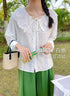 Floral Print Lace Pinter Pan Collar Long Sleeves Korean Tops